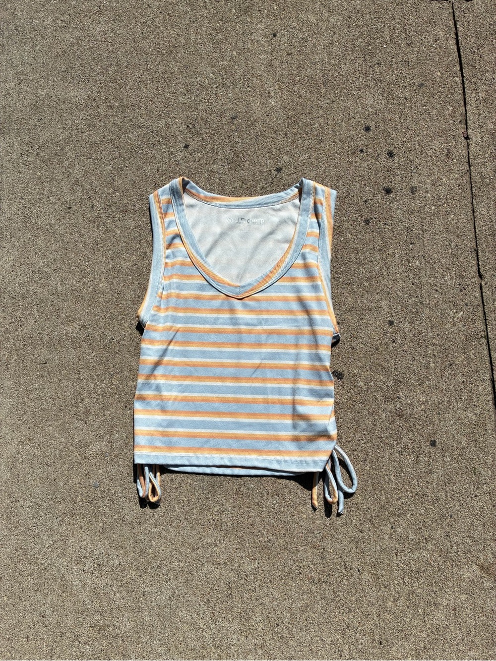 Wallflower woman’s Striped Tank Top with Side Ties - Light Blue & Orange